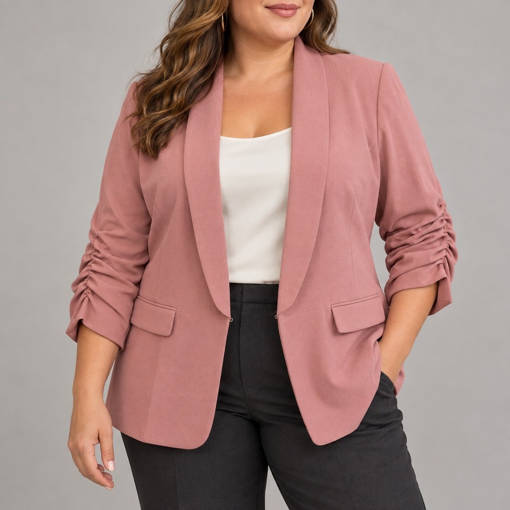 X2 55 Tahari Dusty Rose Ruched Sleeve Shawl Collar Blazer Career Office Workwear